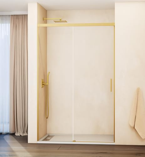 Box per Doccia Frontale Fissa e Scorrevole | Box doccia in vetro 6 mm antical senza profilo inferiore | Box per bagno in alluminio premium – 150-155 cm - ORO