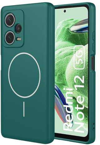 UPLAI Magnetisch Hülle für Xiaomi Redmi Note 12 Pro 5G/Poco X5 Pro, Ultra Dünn Seidig Flüssiges Silikon Stoßfest Handyhülle mit Kameraschutz, Weich Faserfutter TPU Mode Schutzhülle. Dunkelgrün