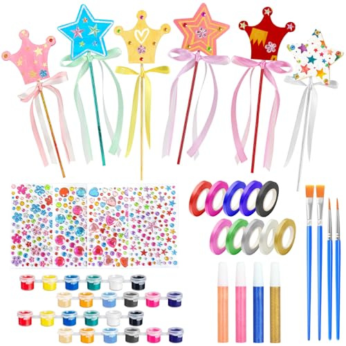 NVGVUP Kit de bricolage de baguette magique pour enfants : 20 baguettes magiques princesse, étoile/couronne, baguettes magiques en bois pour fées, décoration d'anniversaire, cadeau d'anniversaire pour