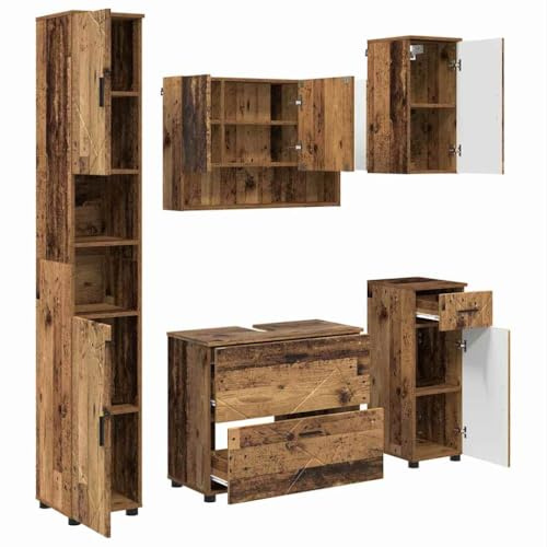 vidaXL Bathroom Furniture Set 5 pcs Old wood 30 x 35 x 192 cm,