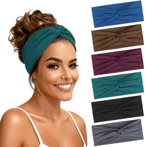 Loiluliy Haarband Damen, 6 Stück Stirnband Damen Dünn Elastische & Rutschfeste Sport Headbands für Yoga Laufen Kosmetik Workout