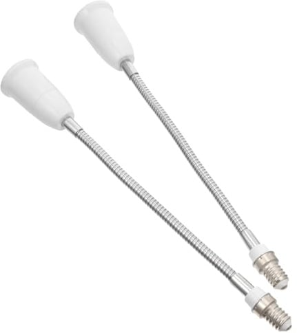 NUOBESTY 2 Pcs Bendable E14 to E27 Lamp Holder Extender Socket Converter 11.61In Flexible Screw Socket Adapter for Adjustable Indoor Lighting Fixtures