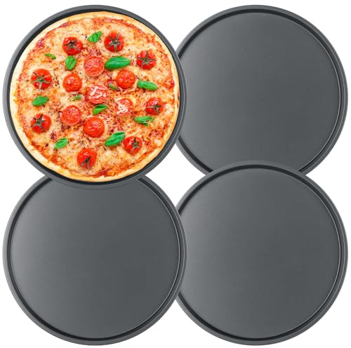 Cozary 4 Pezzi Teglia per Pizza Rotonda 26 cm, Acciaio al Carbonio con Rivestimento Teflon, Antiaderente, Sano e Duraturo in Acciaio per Pasticceria e Pizza