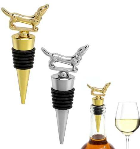 Tapón de Botella Vino Perro 2 Piezas - Tapones Decorativos de Aleación para Vino y Champán, Cierre Hermético Reutilizable - Accesorio Regalo Original para Amantes del Vino y Mascota