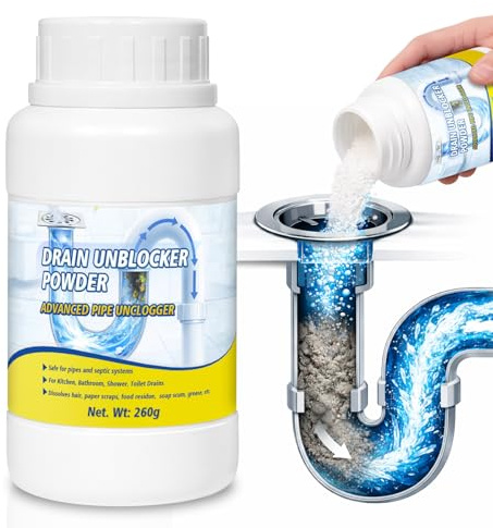 Disgorgante Professionale Forte, Disgorgante Lavandino Rimuove Capelli, Grasso e Residui di Sapone, Pulitore per Scarichi per Bagno, Cucina e Toilette (260g)