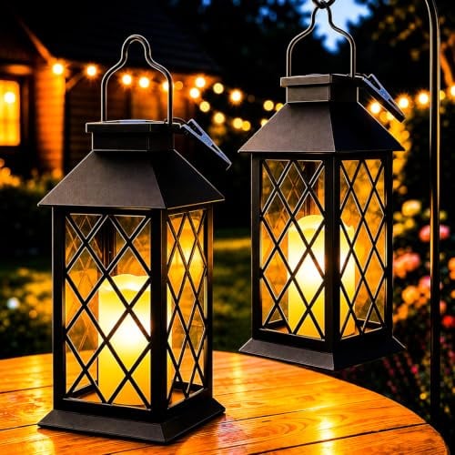 Yowin Solarlaterne für Außen 2 Stück 22cm Laternen für Draußen | Flackernde Kerzen, Solarlampen für Außen Hängend Wetterfest Solar Tischlampe Outdoor für Draußen Balkon Terrasse Gartendeko
