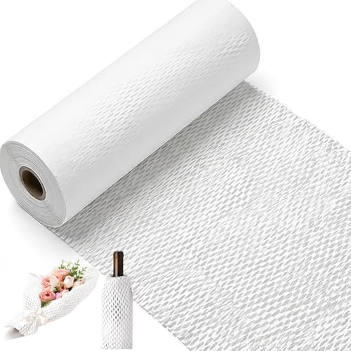 Wabenpapier 50cm x 25m Rolle - Verpackungspapier 80g/m² - als Füllmaterial und Geschenkverpackung - Schutzpapier für Versand Polsterung Blumenverpackung - Papierpolster Weiß