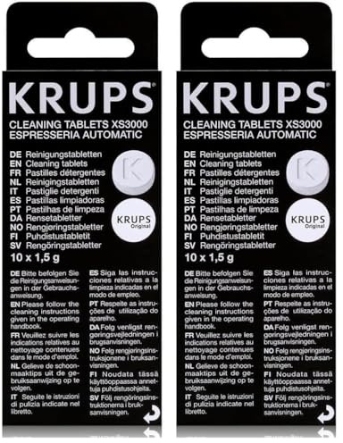 Krups Tavolette Detergenti XS300010 per Macchina da caffè | Pastiglie Decalcificanti Macchina da caffè, Pastiglie Krups Pulizia Caffettiera, 1,5 gr x 10 pezzi (Confezione da 2)