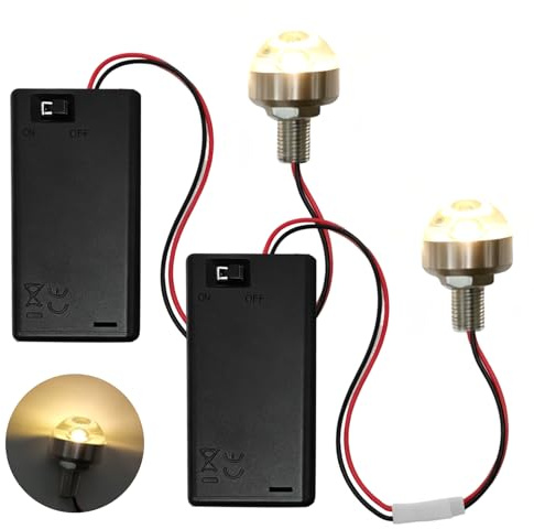 Xerteam 2 Stück Puppenhaus Beleuchtungsset, Mini LED Licht Deko, Kleine Led Lichter mit 25cm Kabel und Batteriehalter, Puppenhäuser Miniatur Zubehör, Warmweiß Licht für Vitrinen (Keine Batterie)