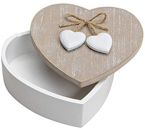 G. Wurm Herzförmige Dose aus Holz 5x14 cm Aufbewahrungsbox Holz, Natur/Weiß - Schmuckdose Schmuckbox Storage Box Aufbewahrungsdose Geschenkverpackung