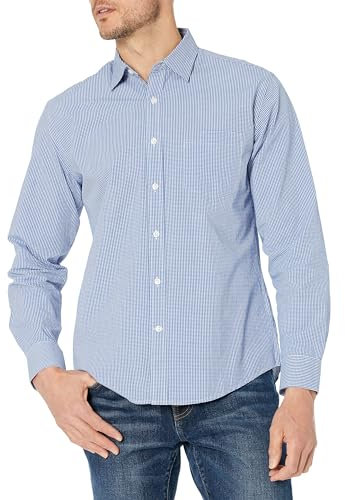 Amazon Essentials Men's Regular-Fit Long-Sleeve Casual Poplin Shirt, Blue Gingham, M