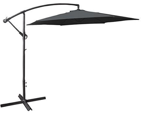 GardenKraft 14840 3m Cantilever Garden Parasol / Banana Parasol with Tilt & Crank Mechanism / 6 Steel Ribs / UV 30 Protection / Durable Polyester Material / Charcoal Colour