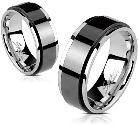UrbanBijoux Bague Anneau Homme Femme Acier plaqué Noire tournante Anti Stress Spin (72)