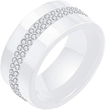 PAURO Damen 10MM Hochglanz Ringe Versprechen Verlobung Hochzeitsband Keramik Mikro Pflastern Runde Zirkonia Weiß Größe 60 (19.1)