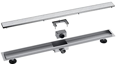 SONNI Doppelseitige Duschrinne 80cm, Bodenablauf Flach mit Geruchsstop und Haarsieb Randablauf, 2 in 1 Edelstahl Ablaufrinne Komplettset mit Bodenbefestigung
