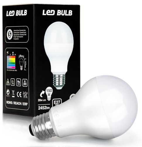 LED E27 Light Bulb,Famitree Daylight Edison Screw Golf Ball Bulb 20W (Equivalent to 150W Incandescent Bulb) [Energy Class E] (6500k-Cool White, 1pcs Per Pack)
