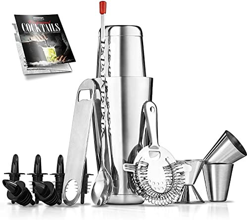 NutriChef NCCS15PC.5 Mixology Bartender Cocktail Shaker Set, Stainless Steel, Silver
