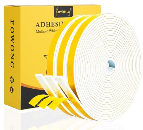 fowong Fensterdichtung Selbstklebend 15m(L)/3 Rollen, Abnehmbarer Klebstoff, Dichtungsband Selbstklebend für Türen Fenster, Dichtungstreifen Wetterfest, Kollisionsprävention, Schalldämmung, weiß