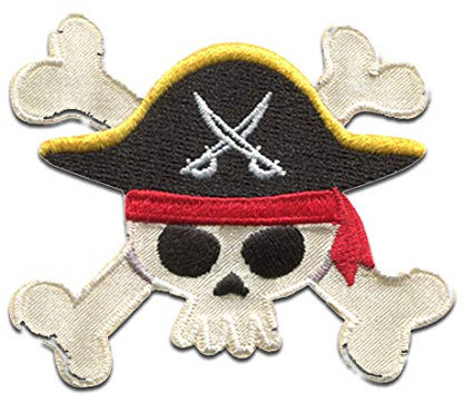 Catch the Patch Totenkopf Pirat Logo Skull Beach - (Größe: 5,9 x 6,9 cm) – Aufbügler & Applikationen in verschiedenen Größen – Ideal für Kleidung, Schulranzen, Jeans & Rucksäcke