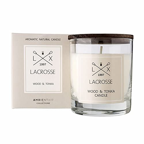 ambientair Lacrosse Wood & Tonka Duftkerze mit Holzdeckel 200g, XL