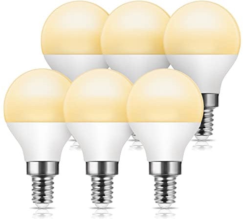 JandCase E14 LED Light Bulb, Warm White 3000K, 6W Small Screw Golf Ball Bulb, 60W Equivalent, 600LM, Non-Dimmable, G45 P45 Energy Saving, 6 Pack