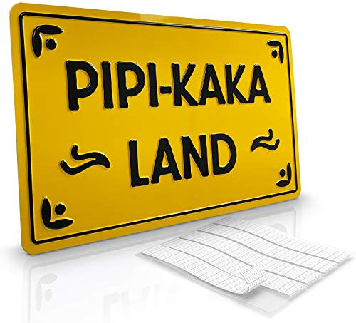PIPI-KAKA LAND WC Toilettenschild für Kinder| gelb/schwarz | Aluminium geprägt | Bad-Türschild in 30 x 18 cm