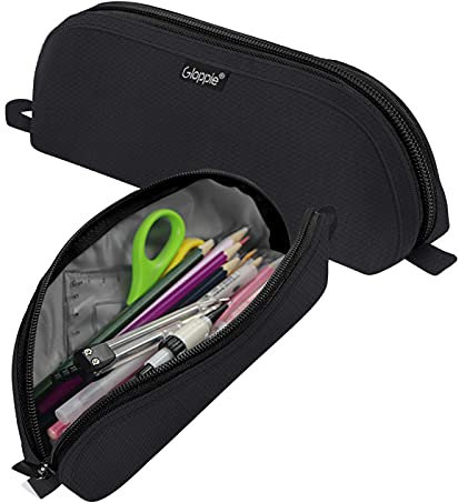 Gloppie Black Pencil Case Small Pen Pouch Box School Supplies Stationery Office Holder Desk Organizer High Capacity Storage Bag Pencil Cases for Women Men