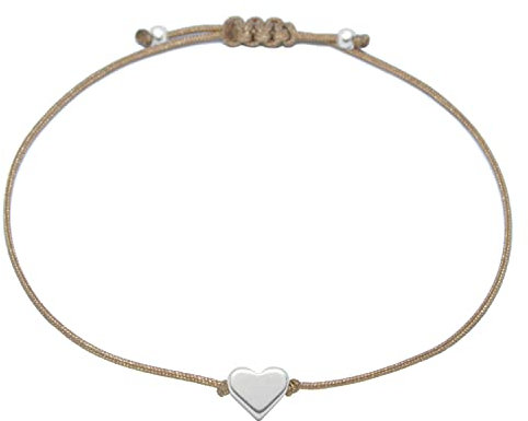 Selfmade Jewelry Armband Damen Herz Silber Handmade Makramee Armbändchen mit Herzchen Größenverstellbar Inkl. Geschenk-Verpackung (Silber - Braun)