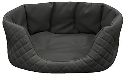 Juelle Hundebett aus Kunstleder gesteppt, Bett für mittlere Hunde, flauschiges Hundekissen, Sofa Queen S-XL (80x60 cm, Grafit)