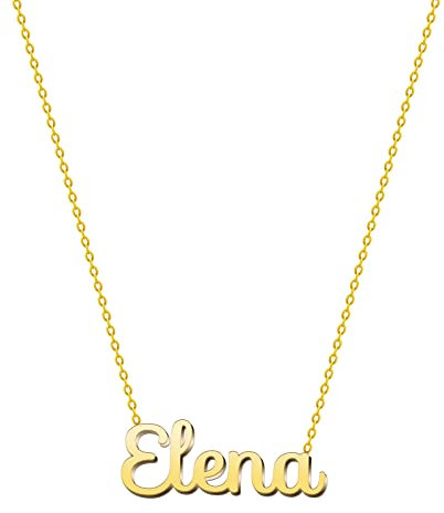 cotigo Namenskette aus Stahl – inklusive Karte mit schöner Bedeutung – silberner oder goldener Namensanhänger – personalisierte Geschenke für Frauen – Geburtstag (Elena-Golden)