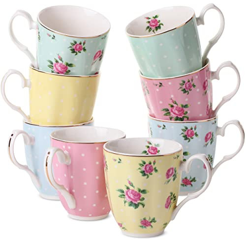 BTaT- Royal Coffee Mugs, 12 oz, Set of 8, Porcelain Bone China, Tea Mug, Large Coffee Mugs for Coffee Cups Set, Tea Cups
