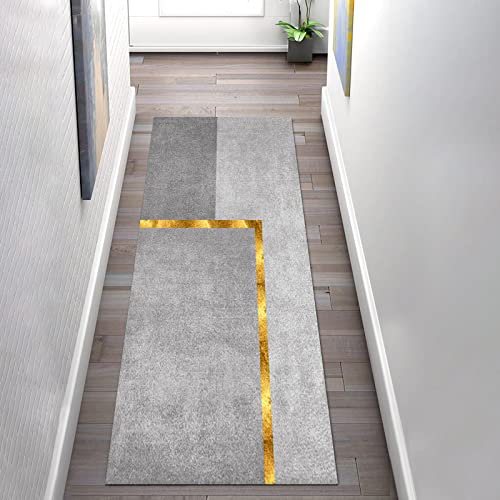 Teppich Läufer rutschfest Flur 70×250cm Modernes Geometrisches Graublau Küchenteppich Waschbar Meterware Schlafzimmer Korridor Teppich Lang, Länge Anpassbare