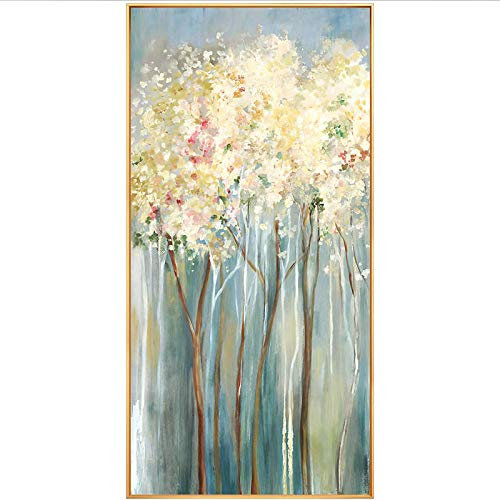 100% cuadros pintados a mano sobre lienzo, simplicidad moderna Florete de oro Flor de árbol Paisaje vertical Obra de arte abstracta pinturas al óleo para la sala de estar Dormitorio Decoraciones d