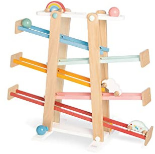 Regenbogen Kugelbahn Kuno von PINOLINO, 8-teilig, aus Holz, L 68, B 25, H 56 cm, für Kinder von 3 – 6 Jahren