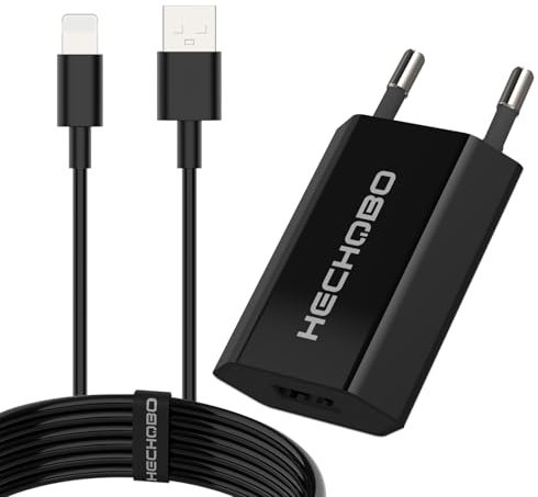 5V 1A Power Charger für iPhone (Schwarz) Ladekabel für iPhone 8, 7, 6, 11, 10, SE, XR, X, XS, XS Max, 8 Plus, 7 Plus, 6S, Ladegerät USB Netzteil 5W mit Kabel 2M