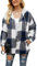 HVEPUO Flanellhemd Damen Kariert mit Kapuze Hemdjacke Knöpfen Langarm Hoodie Shacket Frauen Karierte Jacke Holzfällerjacke Mit Brusttaschen Dunkelblau S