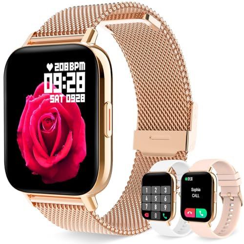 Smartwatch Damen mit Telefonfunktion, 1.69 Fitnessuhr Damen Herzfrequenz, Schlafmonitor, SpO2, Schrittzähler, Kalorien Menstruationszyklus, Personalisiertem Bildschirm Fitness Tracker für iOS/Android