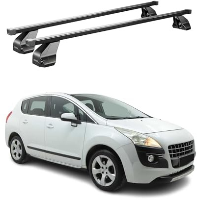 OMAC Barres de Toit transversales en Acier pour Peugeot 3008 I 2008-2016 – Antivol Inclus – Testées City Crash – DIN 75302:2019 – ISO/Pas 11154:2006 – Charge Max 75 kg Noir