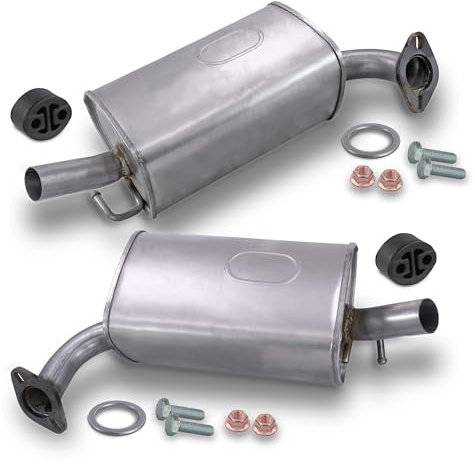 BESTPRICE Auspuff Schalldämpfer Set 1x Endschalldämpfer links & rechts, mit Montagematerial Kompatibel mit MAZDA 6 Hatchback (GG), 6 Station Wagon (GY), 6 Stufenheck (GG)