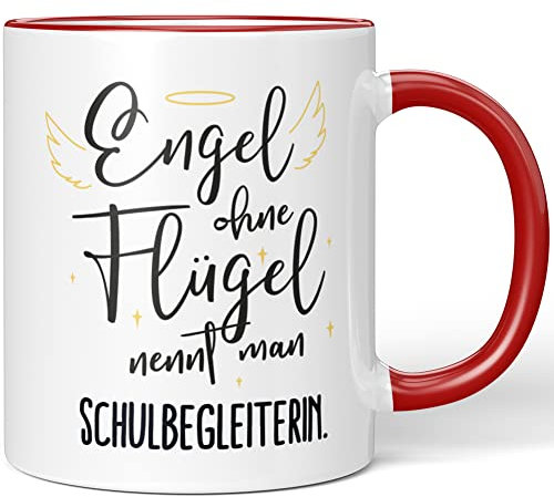 JUNIWORDS Tasse, Engel ohne Flügel nennt man Schulbegleiterin, Keramik, Rot, 330 ml
