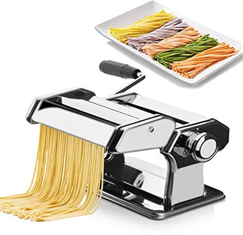 Samnuerly Nudelmaschine, Nudelmaschine Maschine Kurbel Edelstahl Nudelmaschine Manuelle Nudelmaschine Nudelschneider mit 2 Klingen Manuelle Nudelmaschinen (Color : Silver, Size : 20X19X14CM) Kuppeln