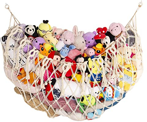 YKBU Stuffed Animal Net or Hammock Wall Hanging Net for Stuffed Animal Storage Macrame Toy Display Plush Toy Holder Soft Toy Organizer for Nursery Baby Bedroom Playroom-Cream