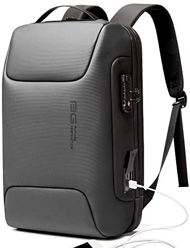BANGE Anti Theft Backpack with USB charging Port,Lightweight Business Backpack for Men and Women, Grey(upgrade), M, Laptop