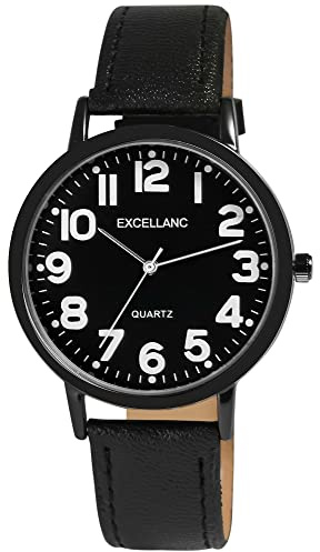 Excellanc Herren-Uhr Kunstleder Dornschließe Analog Quarz 2900233 (schwarz schwarz weiß)