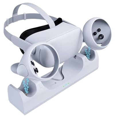 ZahoTse Lade-Kit für Oculus Quest 2 VR Headset VR Speicher Ladestation VR Links und Rechts Griff Dock Ladestation mit LED Anzeige mit 2 wiederaufladbaren Batterien (ZVTE-009)