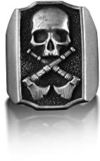 BySilverStone Jewelry - Skull and Axes Handmade Signet Ring for Men, Sterling Silver Skull Biker Ring, Gothic Skull Axes Silver Ring, Bikers Jewelry, Biker Men Gift, Sterling Silver, No Gemstone