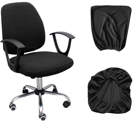PFLYPF 2-teiliger schwarzer Sitzbezug, einschließlich 1 Kissen und 1 Rückenlehne, Polar Fleece Mais Plaid Split Stuhlbezug, Büro-Heimcomputer-Stuhlbezug, elastischer Sitzbezug für Bürostühle