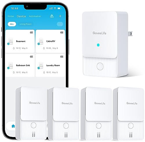 GoveeLife WiFi Water Ieak Detector 2 for Home, Smart Water Ieak Sensor 4 Pack with 100dB Adjustable Alarm and App Alerts, Wireless Detector with 1312 ft Transmission for Basement, Kitchen, Bathroom