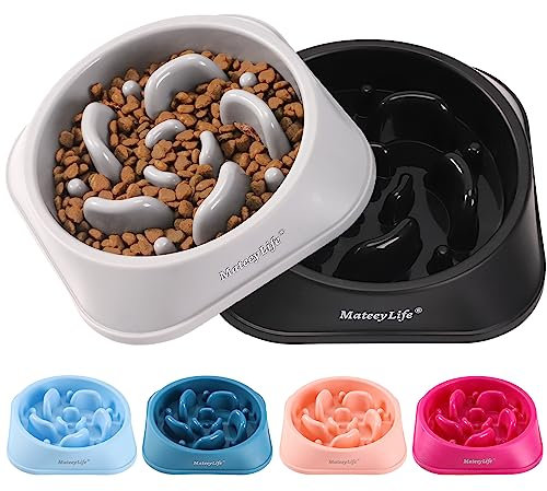 MateeyLife 2 pièces Gamelle Anti Glouton pour Chien - Bol Puzzle Gamelle Anti Glouton Chien Moyen Antidérapant Interactif pour Ralentir l'Alimentation(Gris & Noir 20 cm)