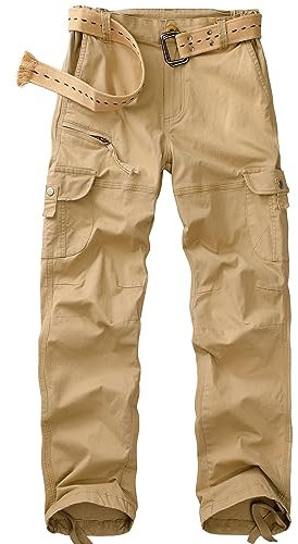 yeyity Cargohose Damen Hosen Multi Taschen Wanderhose Outdoorhose Baumwolle Arbeitshose Jogginghose Relaxed-Fit Trekkinghose Militär Hose Streetwear(Khaki,2087,40)
